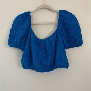 Blue Puff Sleeved Crop Top
